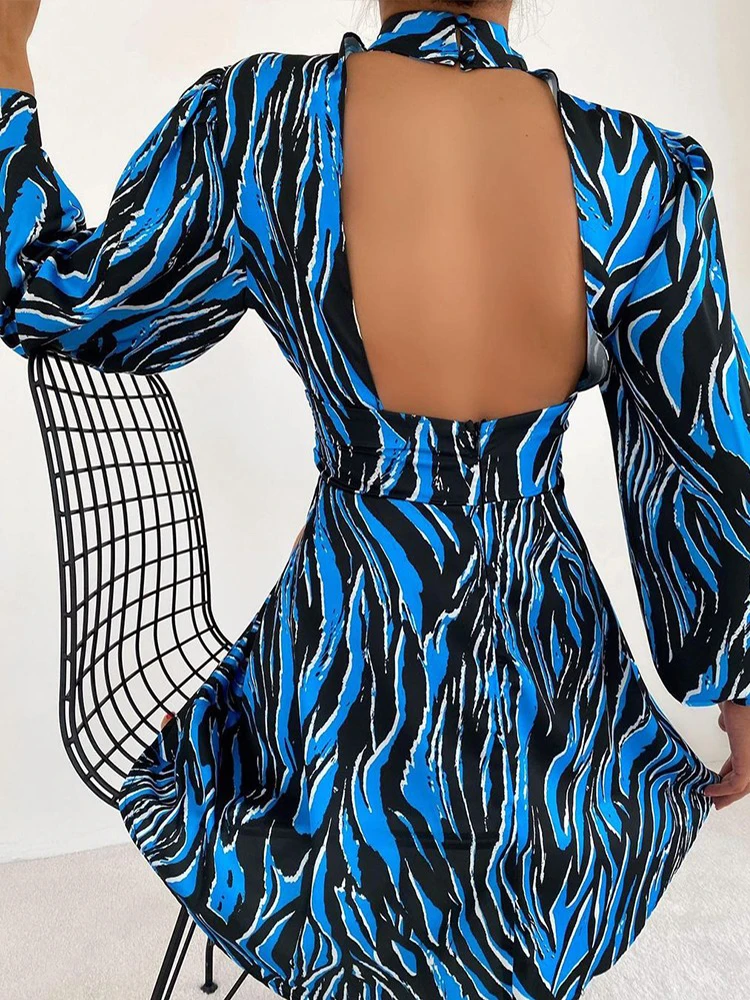 Женские платья 2021 элегантное облегающее платье с рукавами-фонариками и принтом