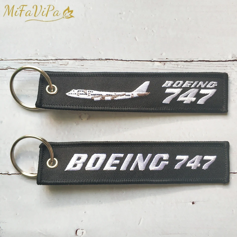 2 PCS Black Embroidery Boeing 747 Fashion Trinket Keychain Phone Strap Aviation Key Chain for Men Gift Luggage Tag Keyrings | Украшения и