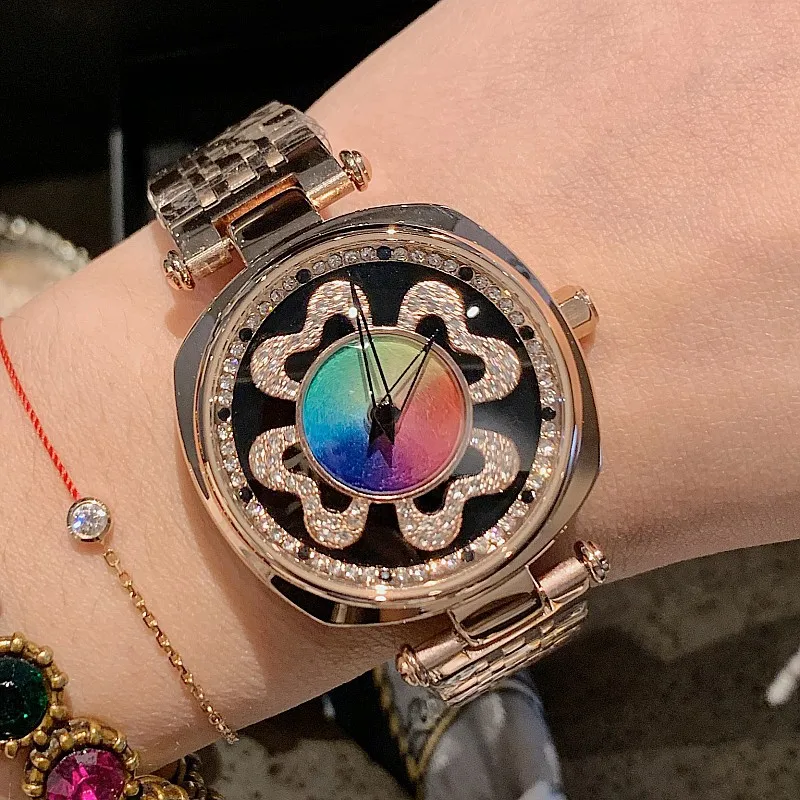 

DACR new women's model to run the diamond four clover trend personality fashion watch steel belt women's watch