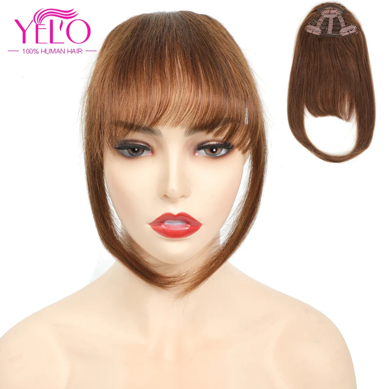 

YELO Clip in Human Hair Extensions Remy Hair Clip 1b# 2# 4# 613# 27/613# Clip On Bangs Hair Topper