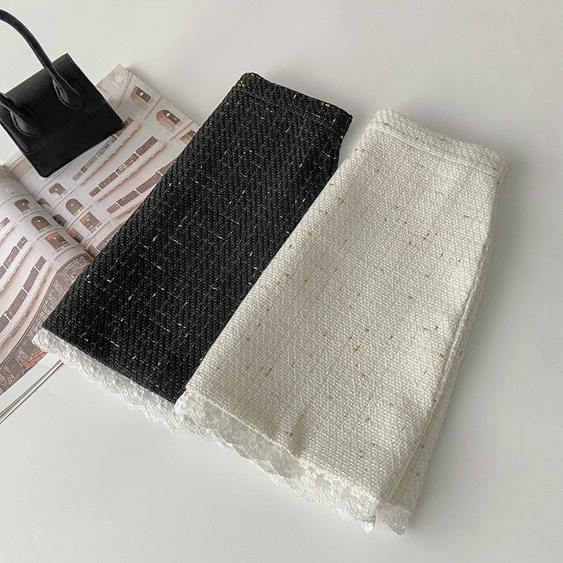 Женская кружевная юбка короткая с высокой талией закрывающая руки осень 2021 |