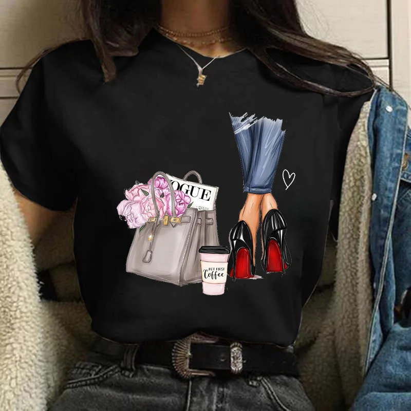 

Harajuku cute girl print female T-shirt round neck women's casual tops white short-sleeved women's tops