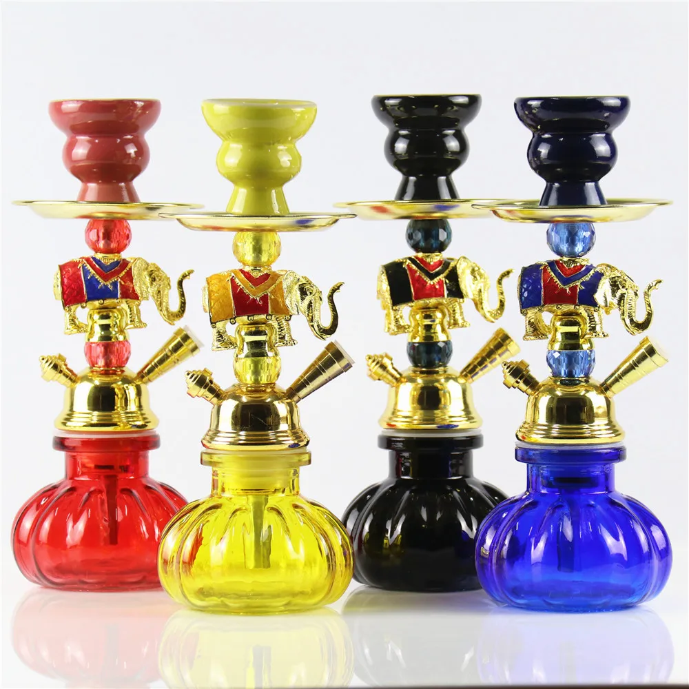 

4-color glass hookah set with metal elephant craft hookah ceramic bowl water pipe charcoal pliers water pipe hose fittings