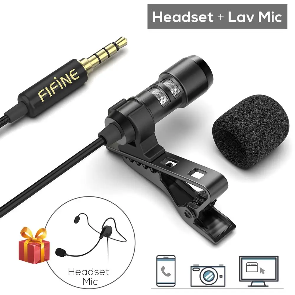 

Lavalier Lapel Microphone for Cell Phone DSLR Camera,External Headset Mic for YouTube Vlogging Video/Interview/ Podcast