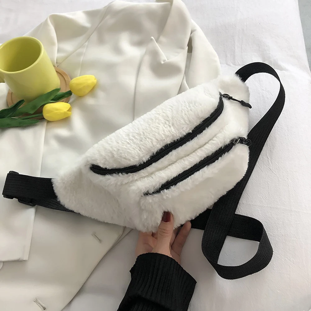 

Женская нагрудная сумка из плюша, однотонная поясная сумка через плечо, брендовая дизайнерская женская сумка-банан