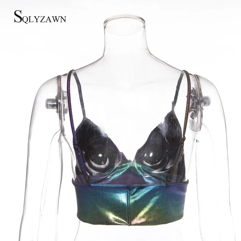 Топ женский светоотражающий яркий Радужный с V-образным вырезом в готическом