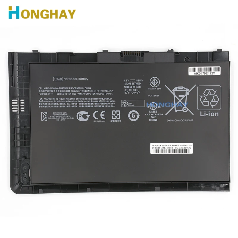 Аккумулятор для ноутбука HONGHAY BT04XL для серии HP EliteBook Folio 9470M 9480M HSTNN-IB3Z HSTNN-DB3Z HSTNN-I10C BA06 687517-1C1.