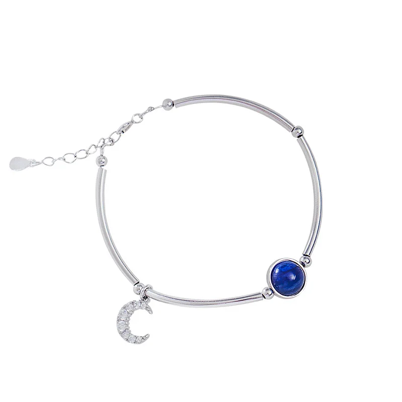 

s925 Sterling Silver Blue Crystal Moon Simple Wind Bracelet Female Personality Student Bracelet Girlfriend