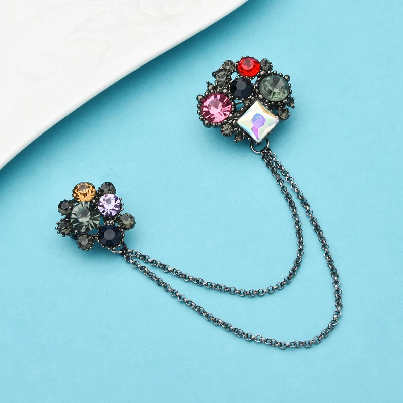 

Wuli&baby Rhinestone Chain Brooches Women Men Collar Pins Party Office Casual Brooch Pins Gifts