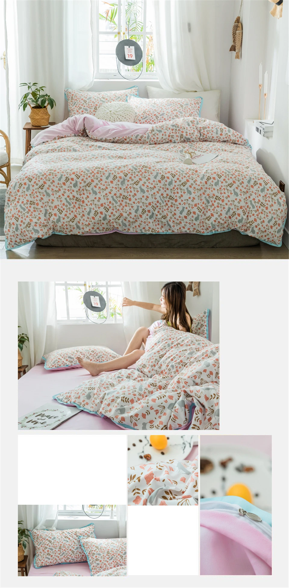 SlowDream Bedding Set Pastoral Style Flowers Bedspread Duvet Cover Set Flat Sheet For Adult Child Single Bed 1.0/1.2 Double