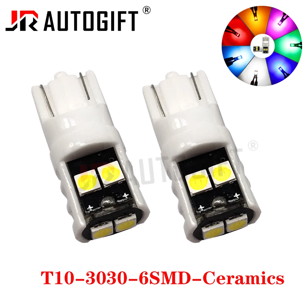

20PCS 12V 24V LED T10 W5W 194 3030 6SMD Ceramic Shell Side Lamp Wedge Parking License Plate Lamp Dome Light White Red Yellow