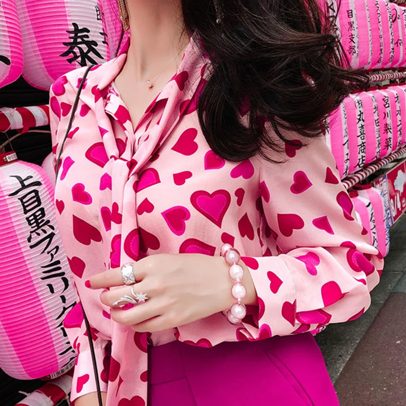 Женская шифоновая блузка с длинным рукавом винтажная Милая рубашка