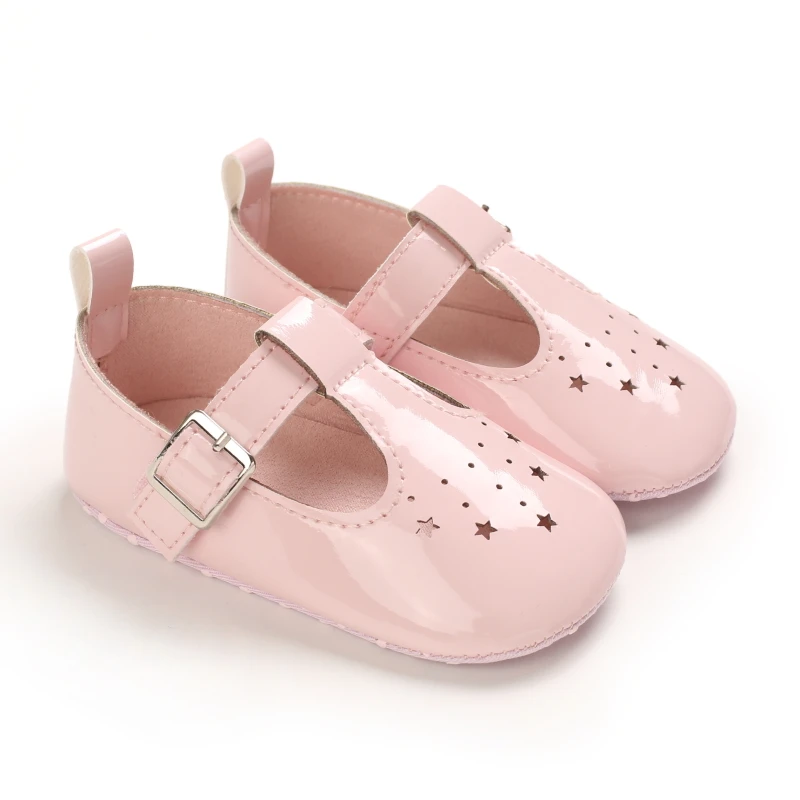 Обувь для новорожденных принцесс мягкая подошва однотонная кожа ремешок с
