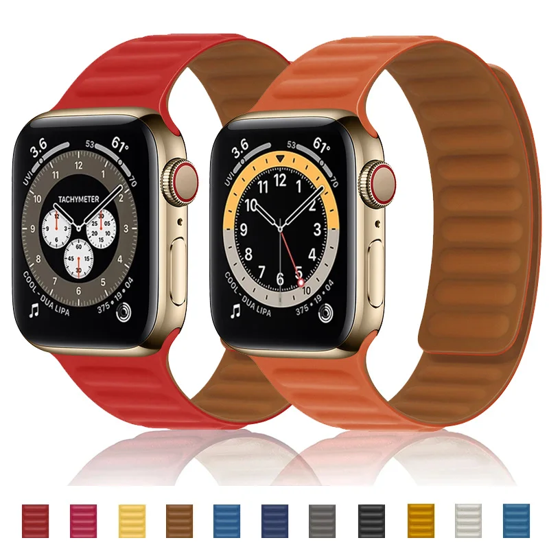 

Ремешок магнитный для Apple Watch Band 44 мм 40 мм 38 мм 42 мм, Воздухопроницаемый Силиконовый эластичный браслет для iWatch Series 7 5 4 3 2 6SE