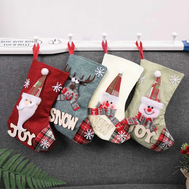 

Christmas Stockings Santa Candy BagClaus Sock Gift Kids Candy Bag Xmas Noel Decoration For Home Christmas Tree Ornaments