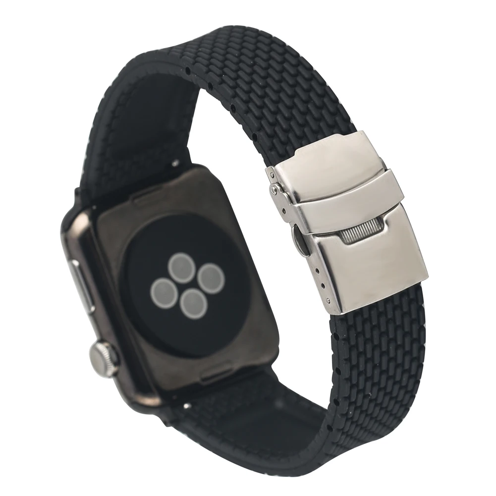

Classic Black Waterproof 38/42MM Watch Band for Apple Watch series 2/3/4 Generation Strap Durable Silicon Replacement Band