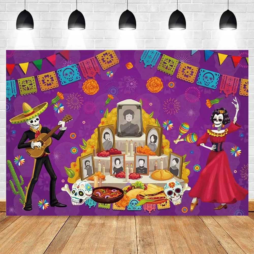 

Day of the Dead Backdrop For Mexican Sugar Skull Photography Background Dia DE Los Muertos Dress-up Party Decorations Banner