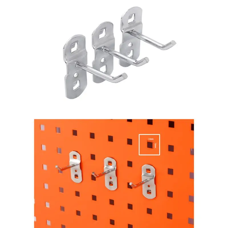 

10PCS Tool Hanging Hook Metal Display Rack Metal Shop Good Shelf Hooks Thickening Square Hole Plate Tool Household Kitchen Hooks