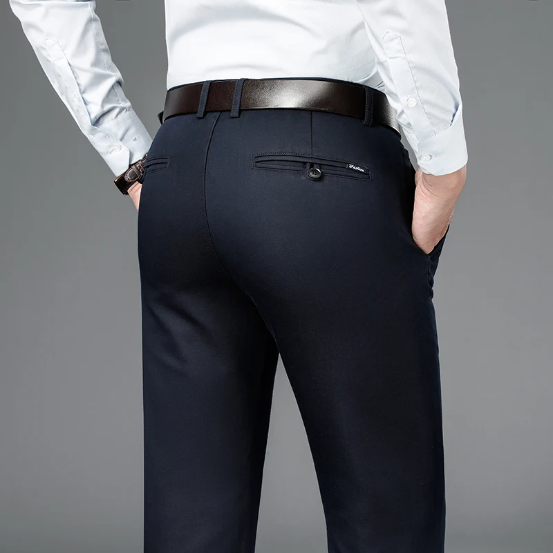 

Брюки мужские из бамбукового волокна, деловой стиль, повседневные Модные Стрейчевые Хлопковые Штаны, брендовая одежда, весна-осень 2021