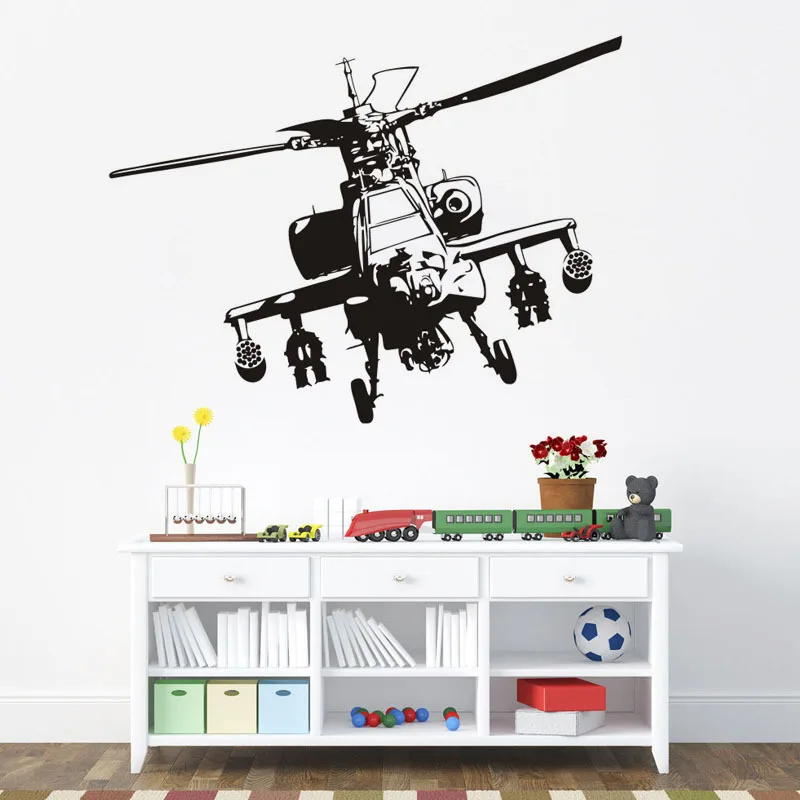 Креативный ПВХ Наклейки на стены военный вертолет съемные украшения гостиной