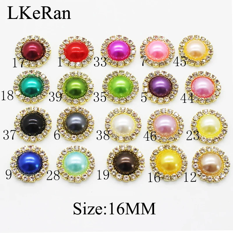 LKeRan 10Pcs/Lot 16mm Golden Base Flat back Button Pearl Wedding Diamond DIY Invitations Accessory Decorate | Дом и сад
