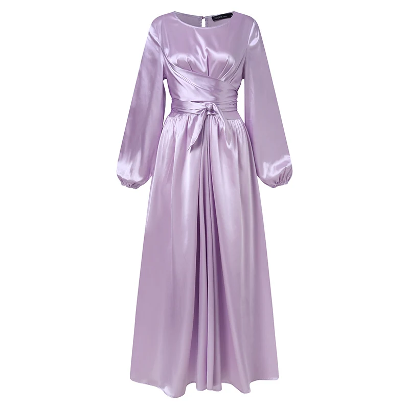 Платье ZANZEA женское атласное с длинным рукавом элегантное модное однотонное