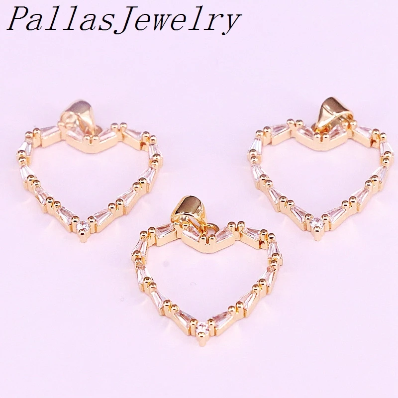 10Pcs Clear CZ Zirconia Micro pave Gold Color Charm Cubic Heart Pendant Statement Necklace | Украшения и аксессуары