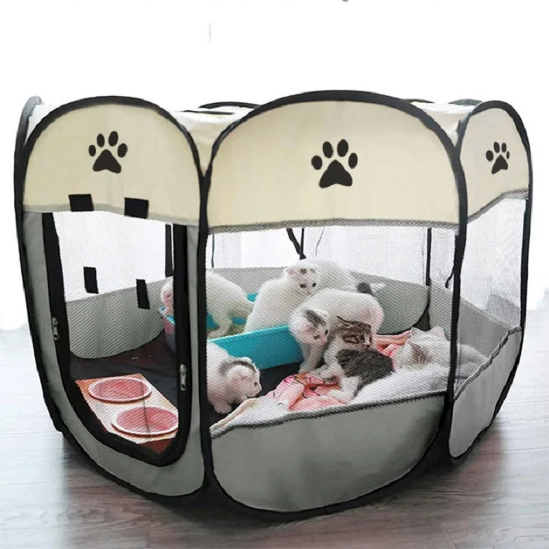 

Portable Folding Pet Carrier Tent Playpen Breathable Easy Operation Octagon Fence Outdoor Removable Puppy Kennel Bed For Cats