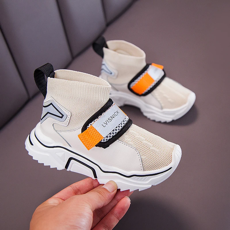 Весенне-осенние черно-белые детские кроссовки для мальчиков и девочек