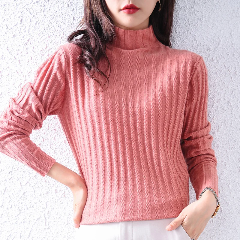 

Осенне-зимний женский кашемировый вязаный свитер с полувысоким воротником из 100%-ной шерсти простой и универсальный пуловер новый товар обы...