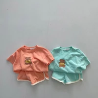 7655 baby clothing set korean new cartoon bear print boys 2 pieces suit casual comfortable kindergarten set toddler girl clothes