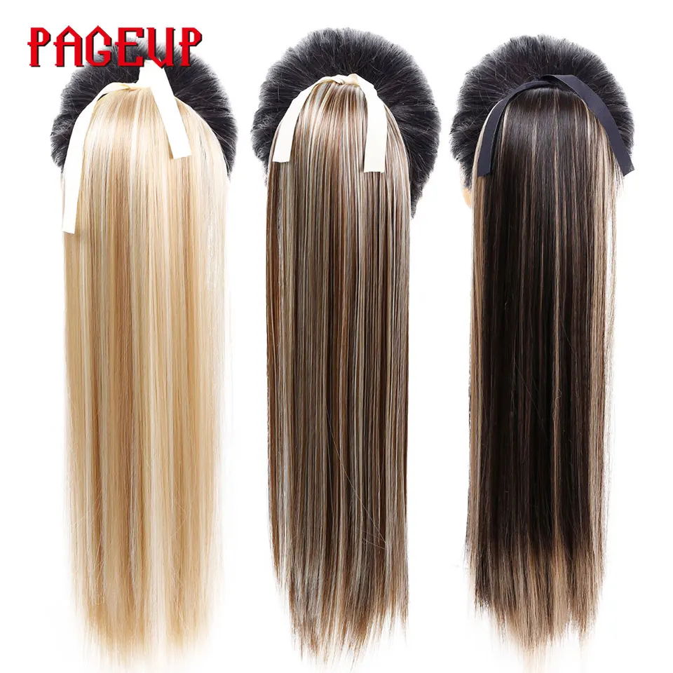 24 Inchs Curly Straight Ponytail Clip In Synthetic Hair Extensions Wrap on Hairpieces Fake Pageup | Шиньоны и парики