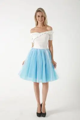 white blue 7 слоев 60 см Тюлевая юбка женская летняя трапециевидная юбка миди юбки женские Высокая талия плиссированные юбки в складку для женщин школьная Солнцезащитная юбка - Цвет: white blue