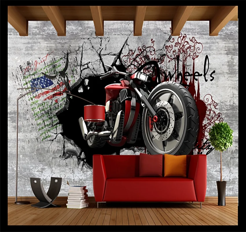 

Индивидуальные 8d обои Европейский ретро ностальгическая стена 3D сломанная стена мотоцикл задний фон настенное покрытие