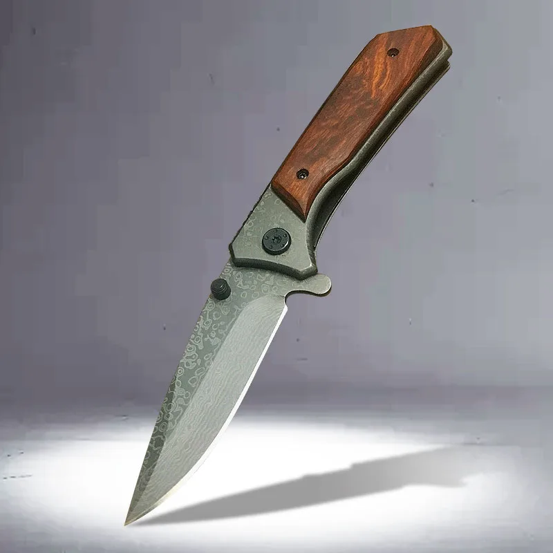 Складной нож 440C карманный Клинок с имитацией Дамасского узора деревянной