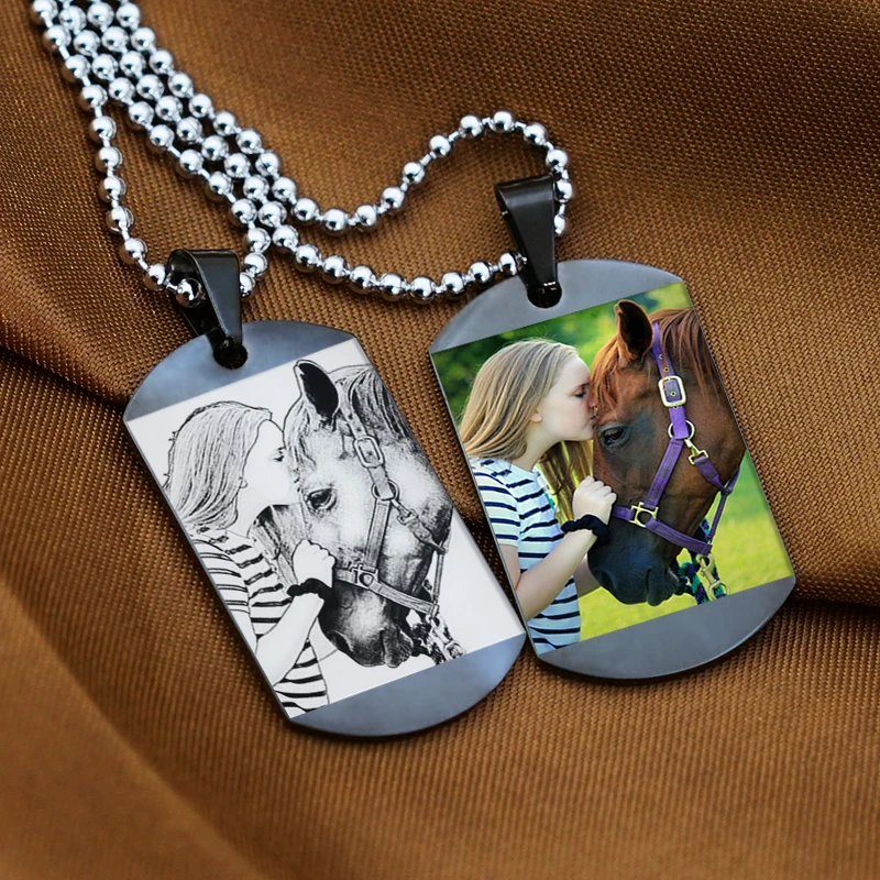 

MYLONGINGCHARM Personalize Photo Necklace-29x51mm Black Pendant-custom your message at the back side-D0126