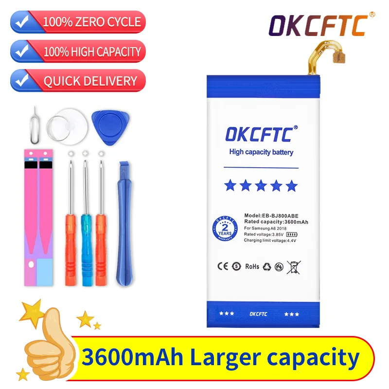 

OKCFTC Original Battery EB-BJ800ABE For Samsung Galaxy A6 (2018) SM-A600 A600F For Galaxy J6 J600F 3000mAh High Quality Batteria