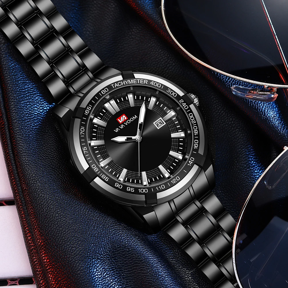 

2021New Silver Black Men's Sports Watch Casual Fashion Luminous Pointer Stainless Steel Waterproof Calendar Quartz Men's Watches