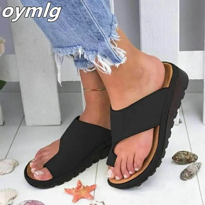 

Women PU Leather Shoes Comfy Platform Flat Sole Lady Casual Soft Big Toe Foot Correction Sandal Orthopedic Bunion Corrector