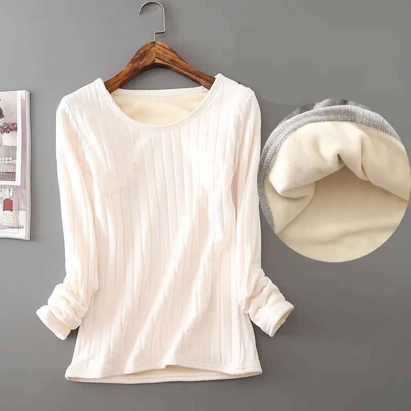 2020 Winter Warm T Shirt Thick Fleece Thermal Underwear Long Sleeve Stripe Cotton Tee Shirt Super Soft T-Shirt O neck Top Shirt