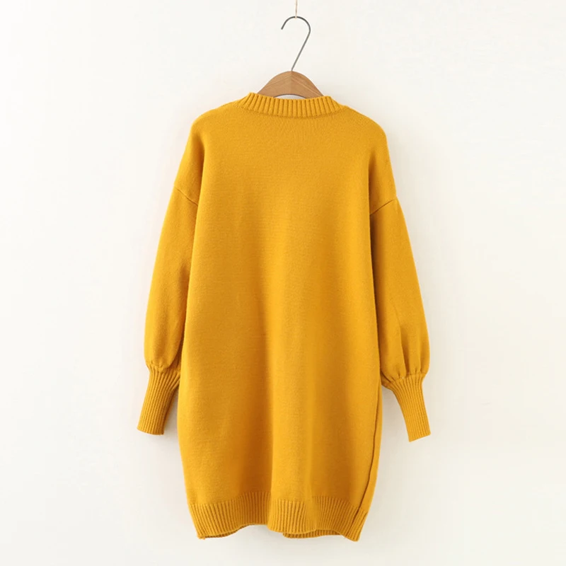 Women Knitted Long Sweater Solid Black Yellow Female Pullover 2019 High Quality Femme Sweaters | Женская одежда