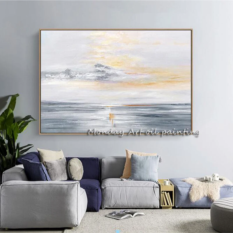 

Hand painted Modern Abstract Oil Painting on Canvas art Nordic Abstract sunrise Oil Paintings for Living Room wall Decoration