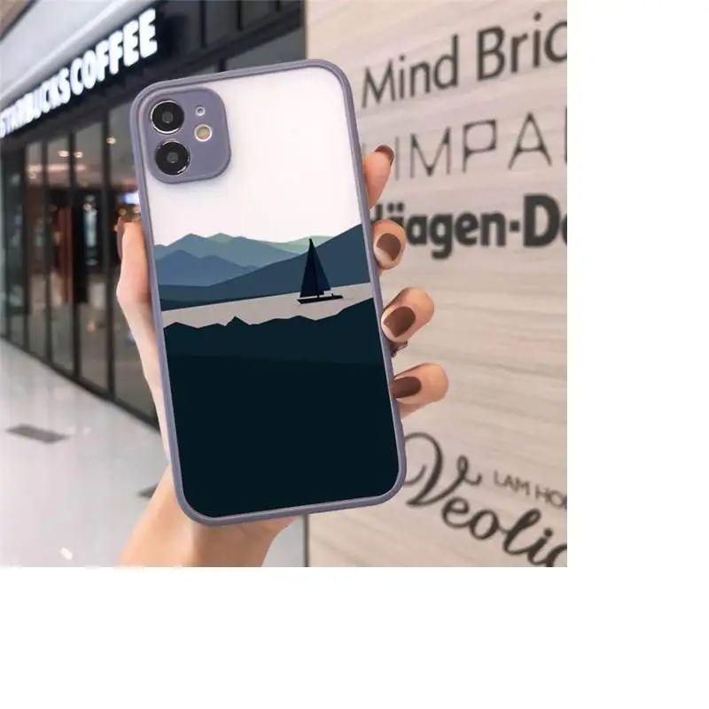 

Hand Painted Landscape Phone Case For iPhone 12 11 Mini Pro XR XS Max 7 8 Plus X Matte transparent Gray Cover