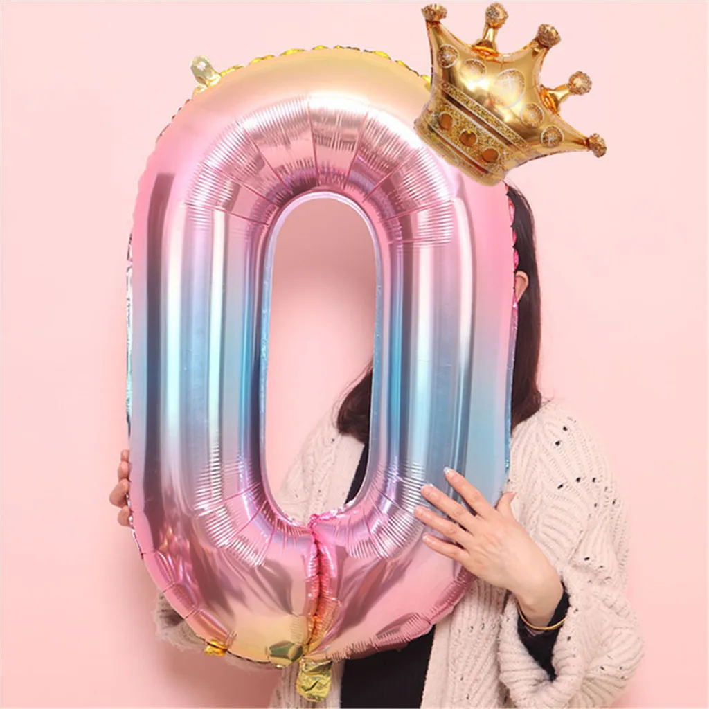 Crown Number Foil Balloons Ballon Happy Birthday Decoration 32 Inch Party Decorations Kids Wedding Decor C301016 | Дом и сад