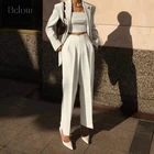 Брюки Bclout женские с завышенной талией, однотонные длинные офисные штаны свободного покроя, из полиэстера с карманами, Осень-зима