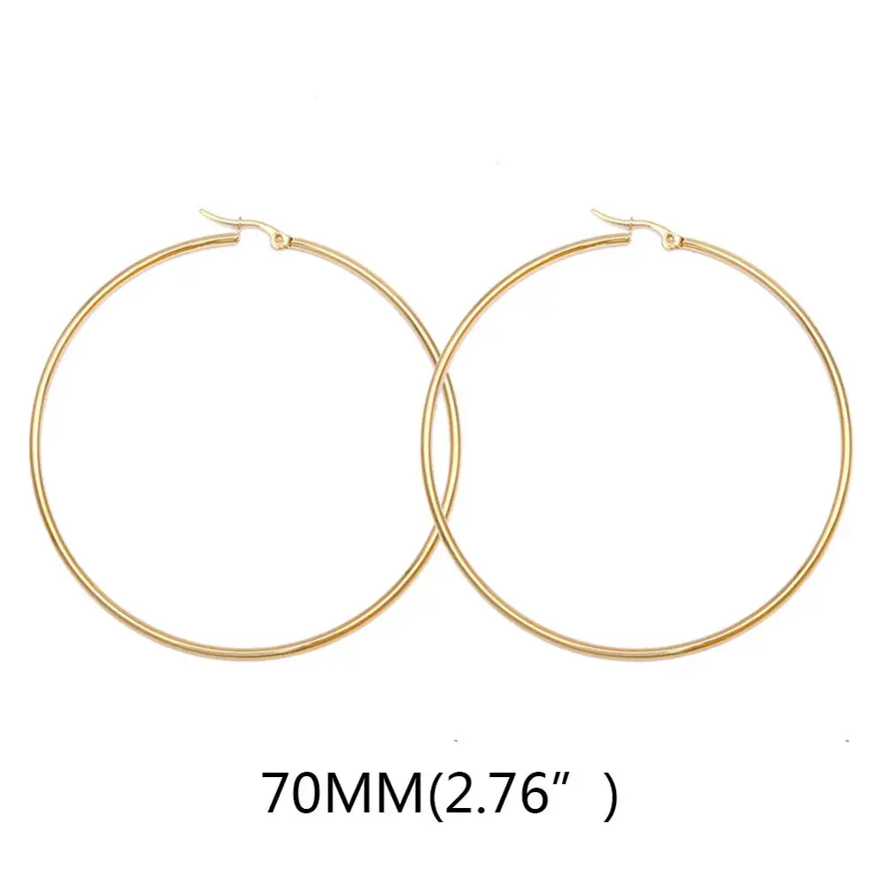 70mm Gold Простые круглые серьги из нержавеющей стали 316L золотого цвета, модные женские очаровательные серьги, кольцо для ушей, ювелирные изделия для леди, подарок, серьги doreilles - Окраска металла: 70mm Gold