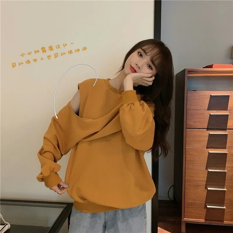 

Осень 2021 корейский стиль с открытыми плечами и длинным рукавом