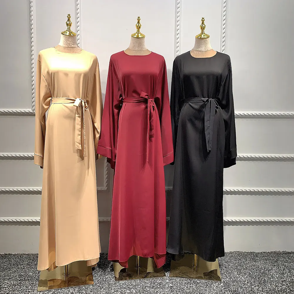 

Conservative Solid Colors Abaya Muslim Long Robe For Women Tie Waistband Dubai Turkey Islamic Clothing Ramadan Mubarak Abayas