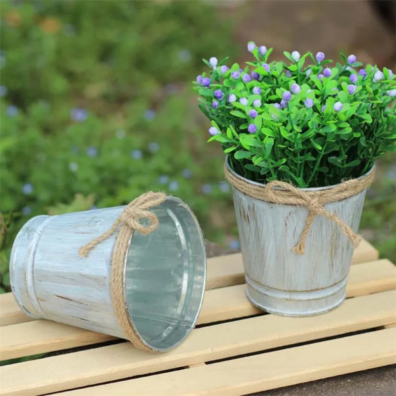 Джутовая веревка винтажное растение цветок ведро металл маленький балкон стол