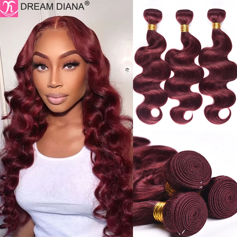 

DreamDiana Pre Colored Human Hair Body Wave 3 Bundles Remy 99J Blond Ombre Brazilian Hair Bundles 100% Human Hair Extensions